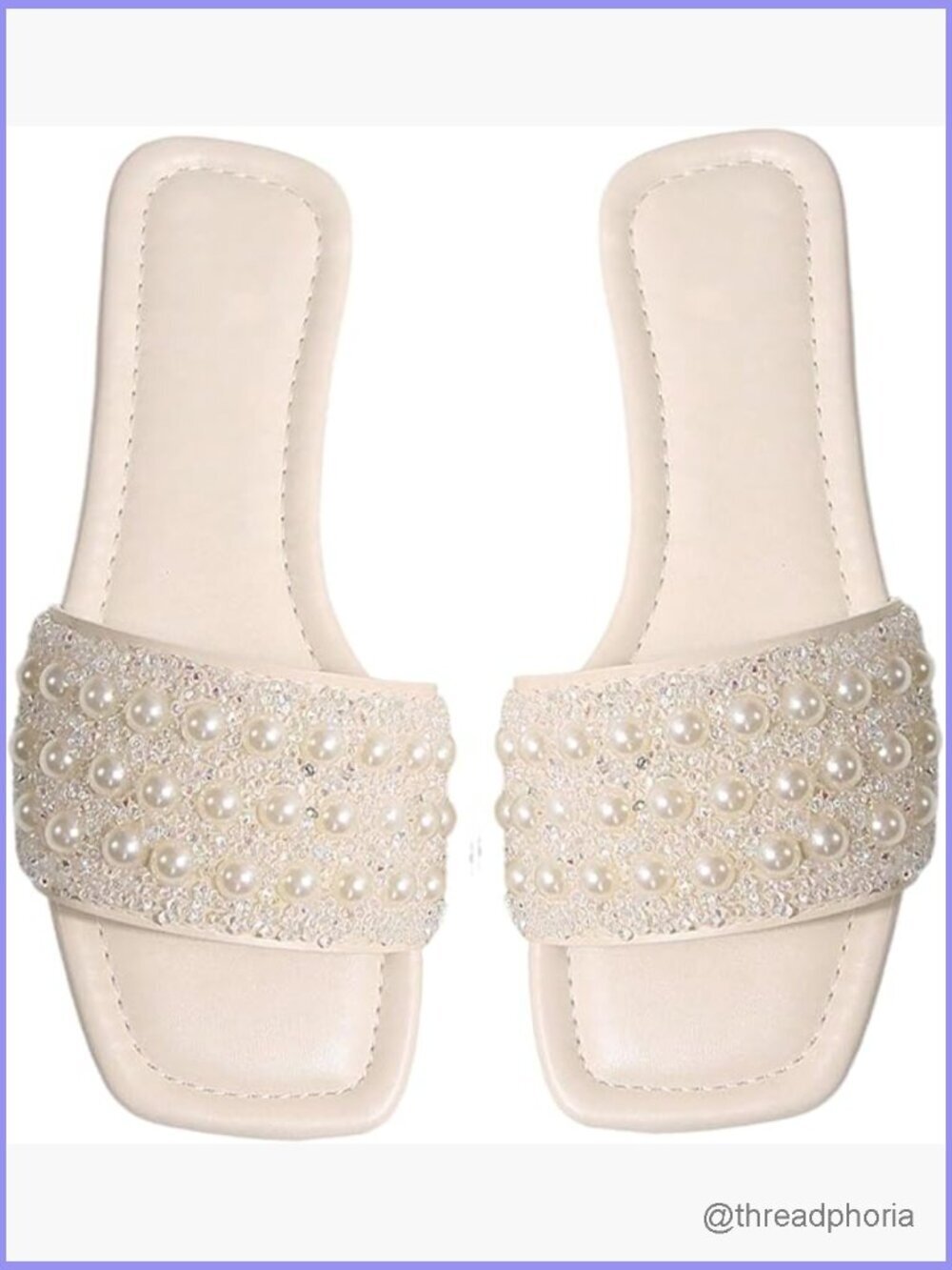 Women's Sparkly Dressy Flat Sandals Glitter Pearl Beaded Slide Shoes